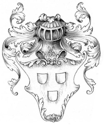 Escudo moderno con yelmo y lambrequín. Dibujo del autor.