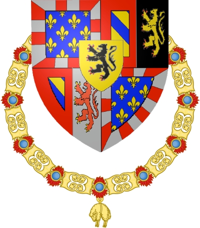 Escudo de Felipe III el Bueno, Duque de Borgoña, fundador de la Orden del Toisón de Oro en el año 1430.